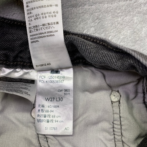 Levi's 501 Grey Wash Button Fly Straight Leg Distressed Hem Jeans Sz 27 Grunge - Picture 7 of 13